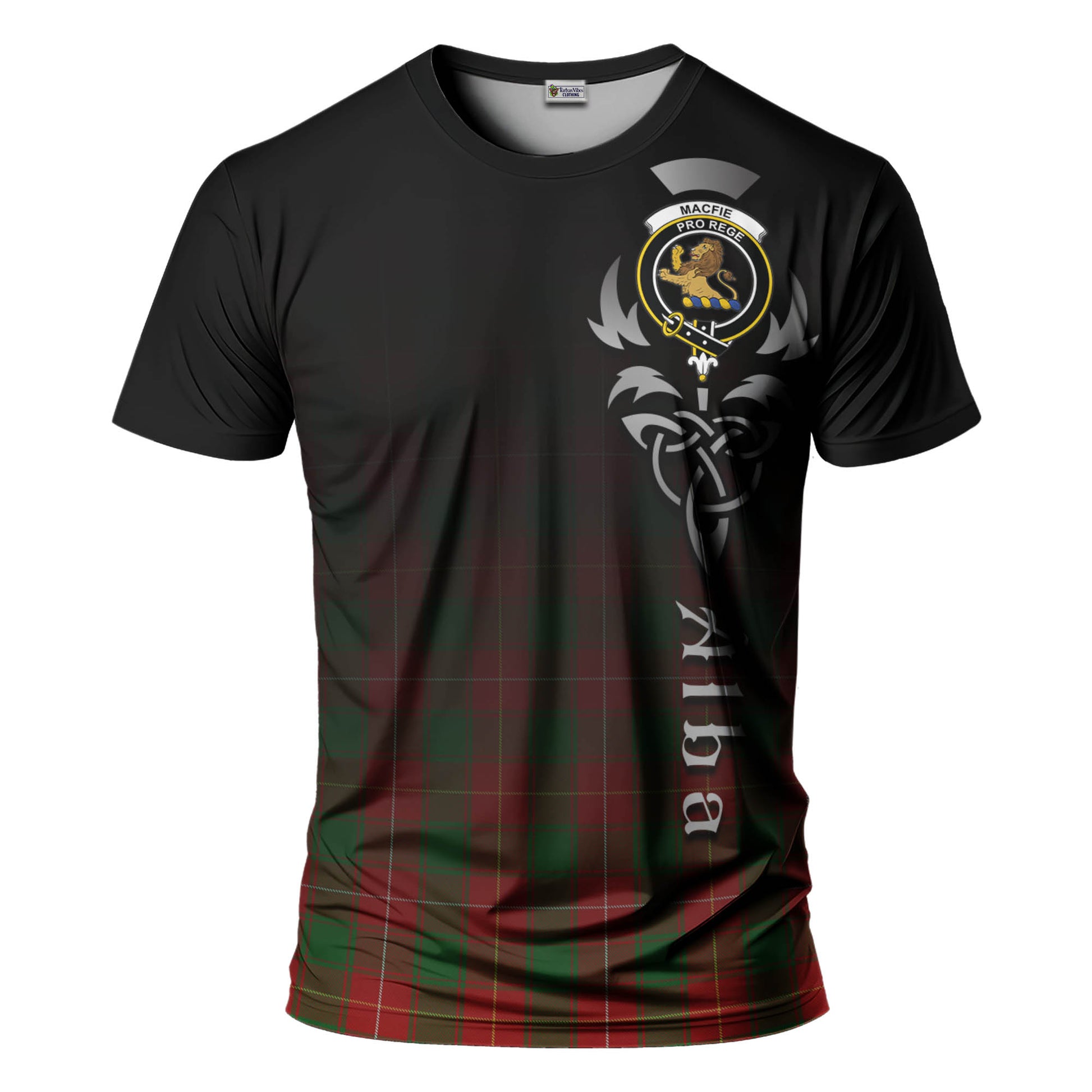 Tartan Vibes Clothing MacFie Tartan T-Shirt Featuring Alba Gu Brath Family Crest Celtic Inspired