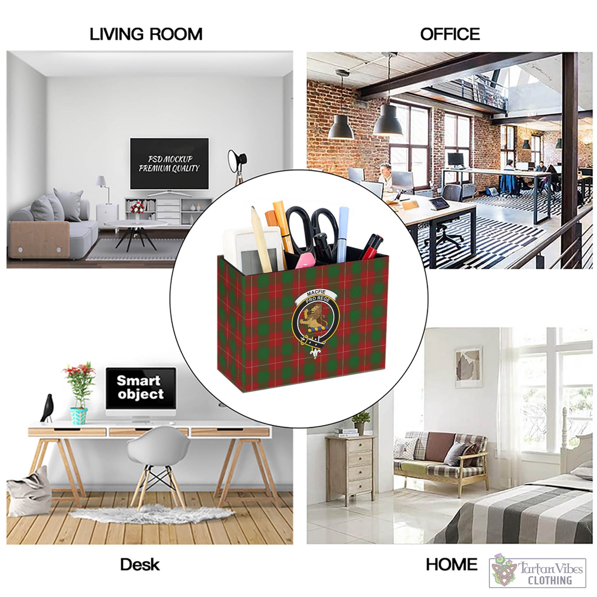 Tartan Vibes Clothing MacFie Tartan Pen Holder with Family Crest