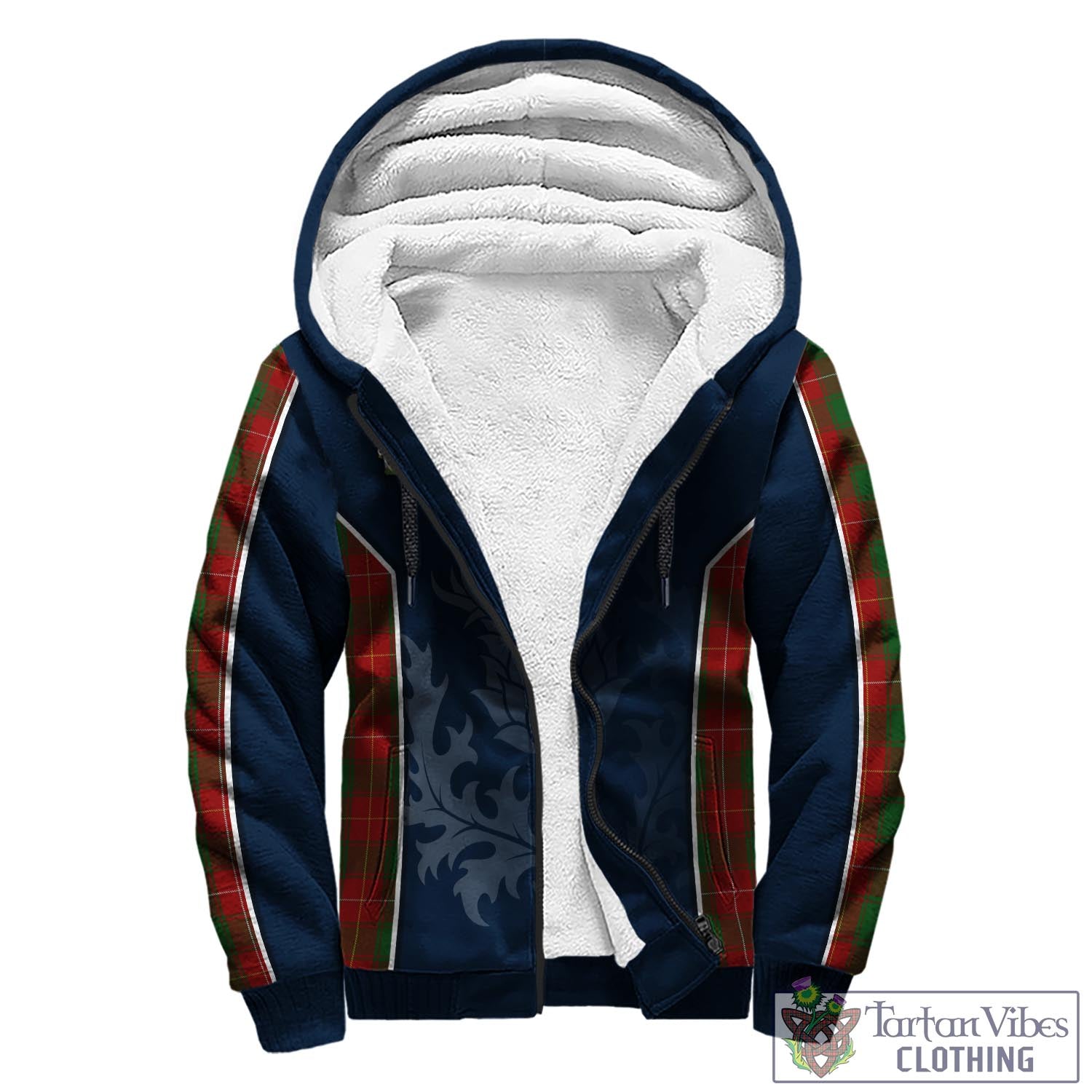 Tartan Vibes Clothing MacFie Tartan Sherpa Hoodie with Family Crest and Scottish Thistle Vibes Sport Style