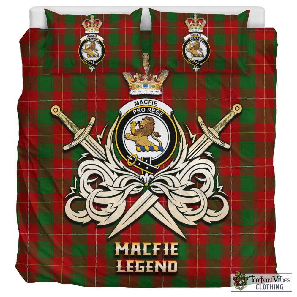 Tartan Vibes Clothing MacFie Tartan Bedding Set with Clan Crest and the Golden Sword of Courageous Legacy