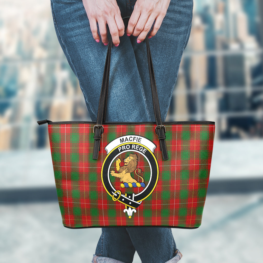 MacFie (McFie) Tartan Leather Tote Bag with Family Crest - Tartan Vibes Clothing