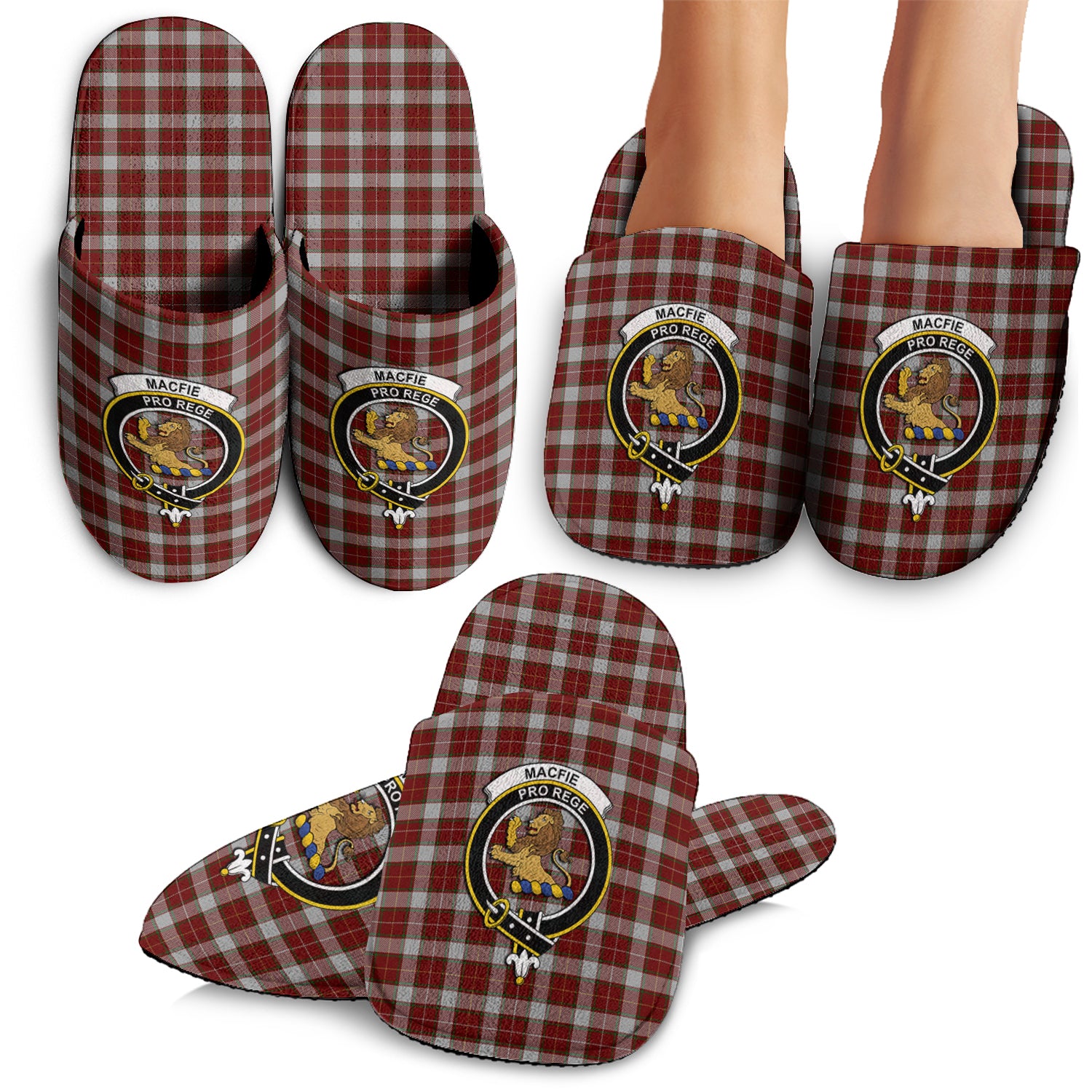 MacFie Dress Tartan Home Slippers with Family Crest - Tartanvibesclothing