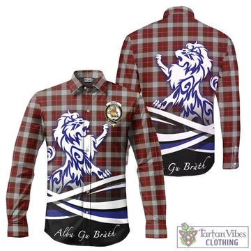 MacFie Dress Tartan Long Sleeve Button Up Shirt with Alba Gu Brath Regal Lion Emblem