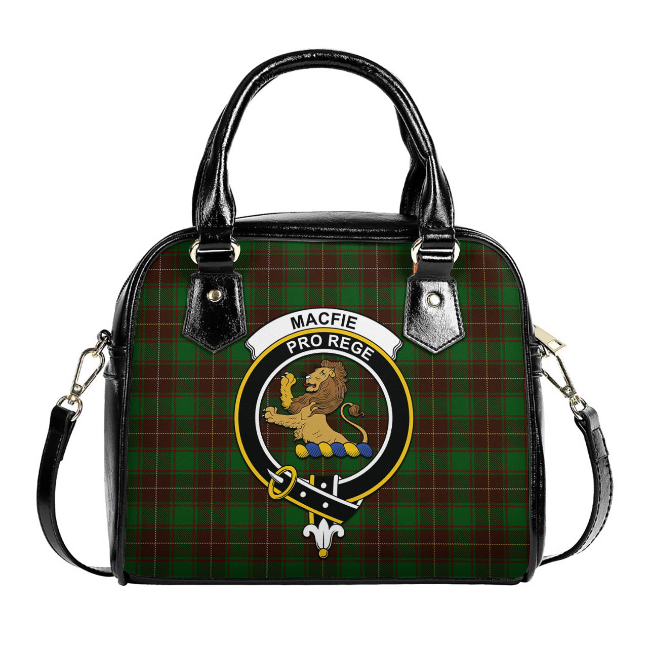 MacFie Hunting Tartan Shoulder Handbags with Family Crest One Size 6*25*22 cm - Tartanvibesclothing