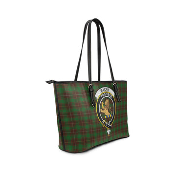 MacFie Hunting Tartan Leather Tote Bag with Family Crest