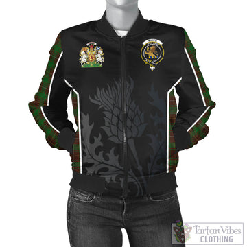 MacFie Hunting Tartan Bomber Jacket with Family Crest and Scottish Thistle Vibes Sport Style