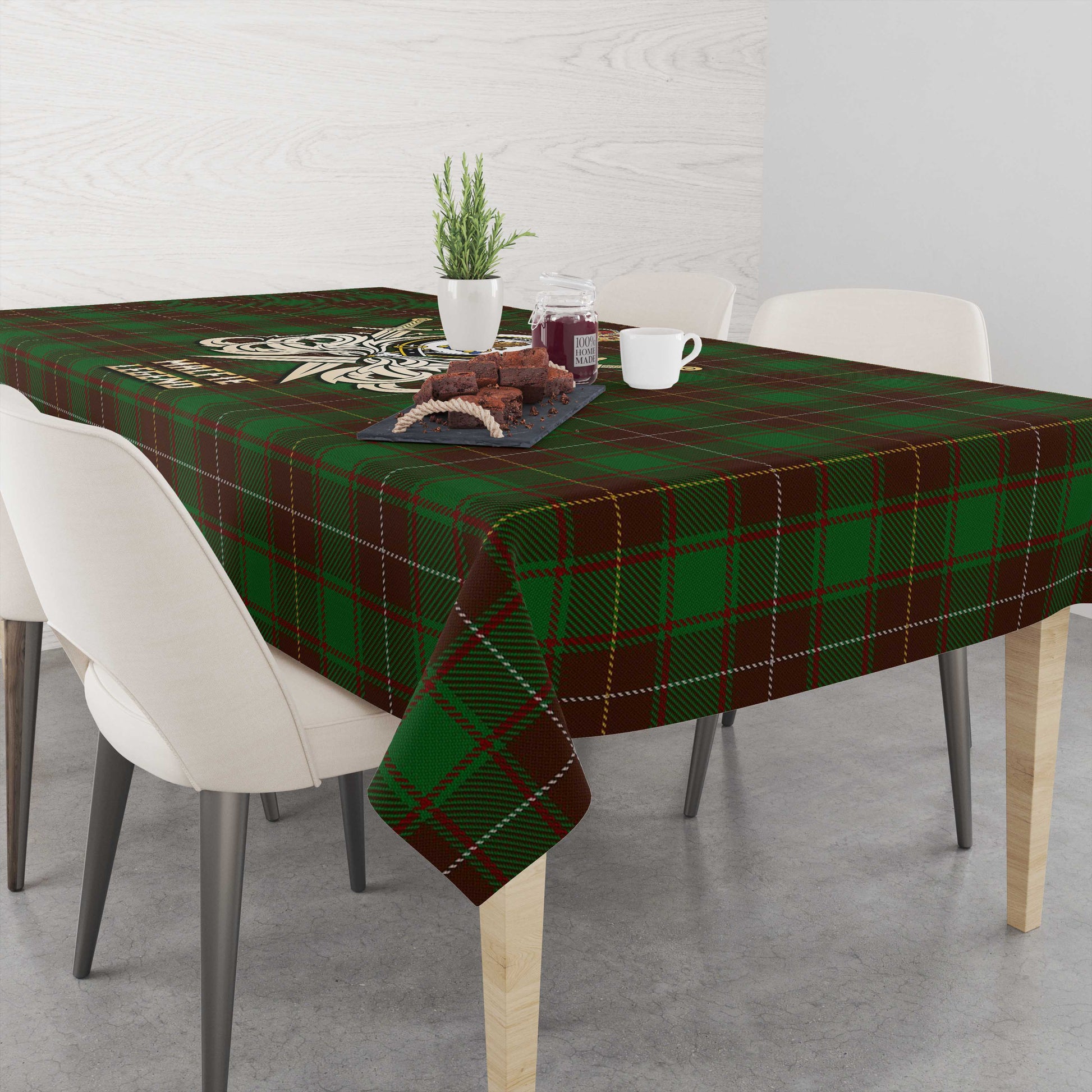 Tartan Vibes Clothing MacFie Hunting Tartan Tablecloth with Clan Crest and the Golden Sword of Courageous Legacy