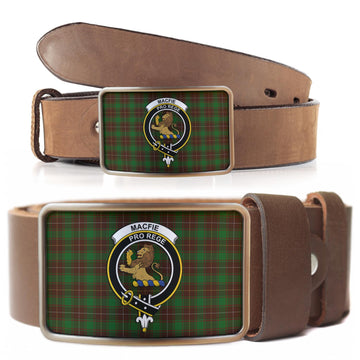 MacFie Hunting Tartan Belt Buckles with Family Crest