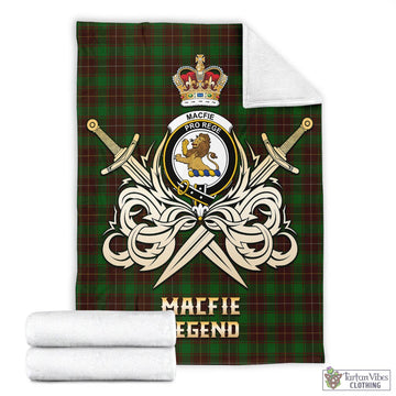 MacFie Hunting Tartan Blanket with Clan Crest and the Golden Sword of Courageous Legacy