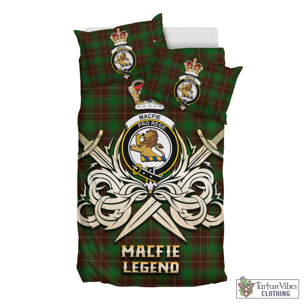 Tartan Vibes Clothing MacFie Hunting Tartan Bedding Set with Clan Crest and the Golden Sword of Courageous Legacy