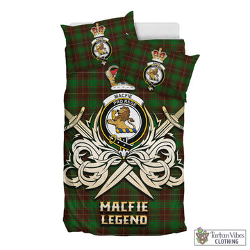 MacFie Hunting Tartan Bedding Set with Clan Crest and the Golden Sword of Courageous Legacy