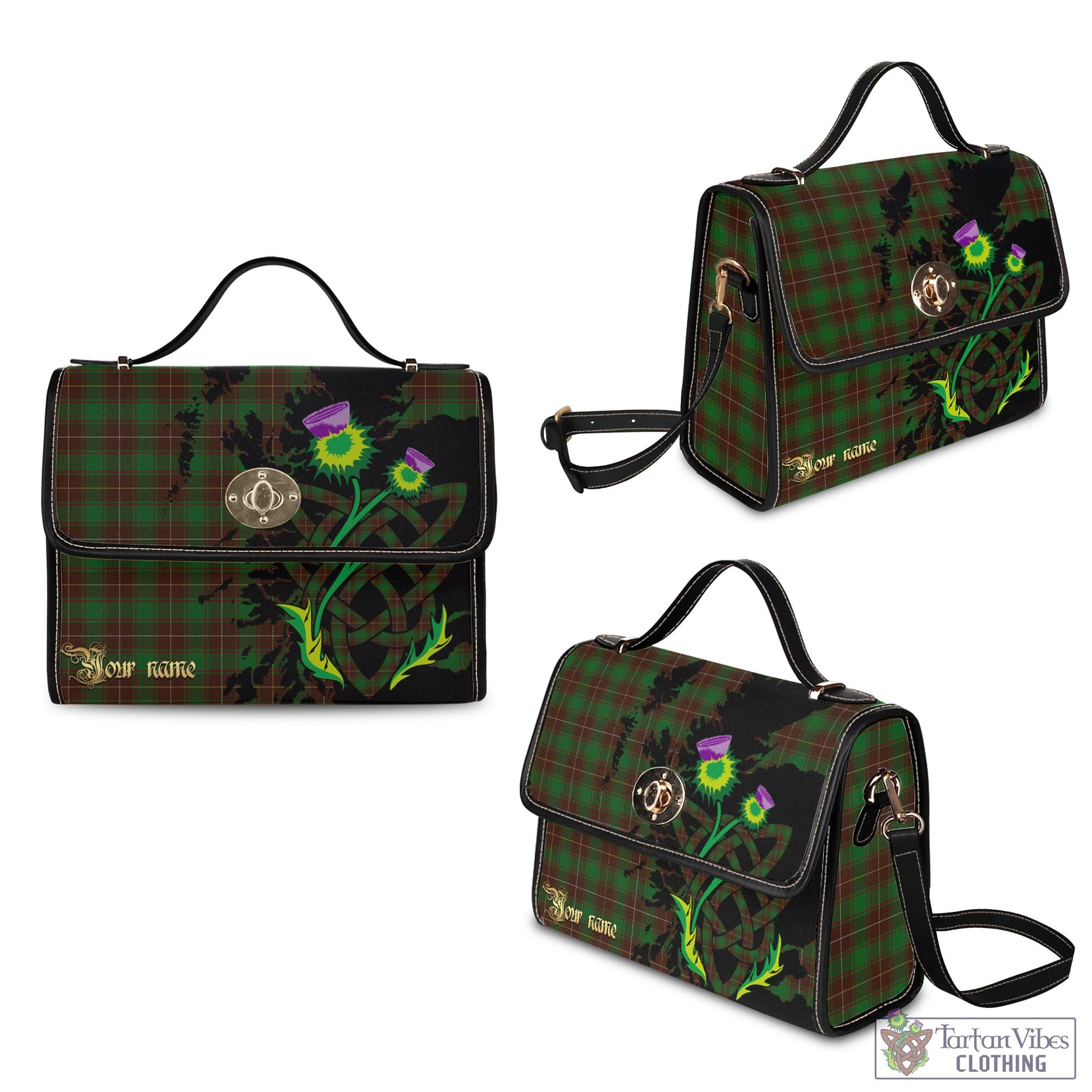 Tartan Vibes Clothing MacFie Hunting Tartan Waterproof Canvas Bag with Scotland Map and Thistle Celtic Accents