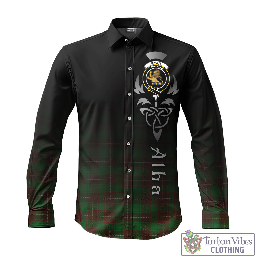 Tartan Vibes Clothing MacFie Hunting Tartan Long Sleeve Button Up Featuring Alba Gu Brath Family Crest Celtic Inspired