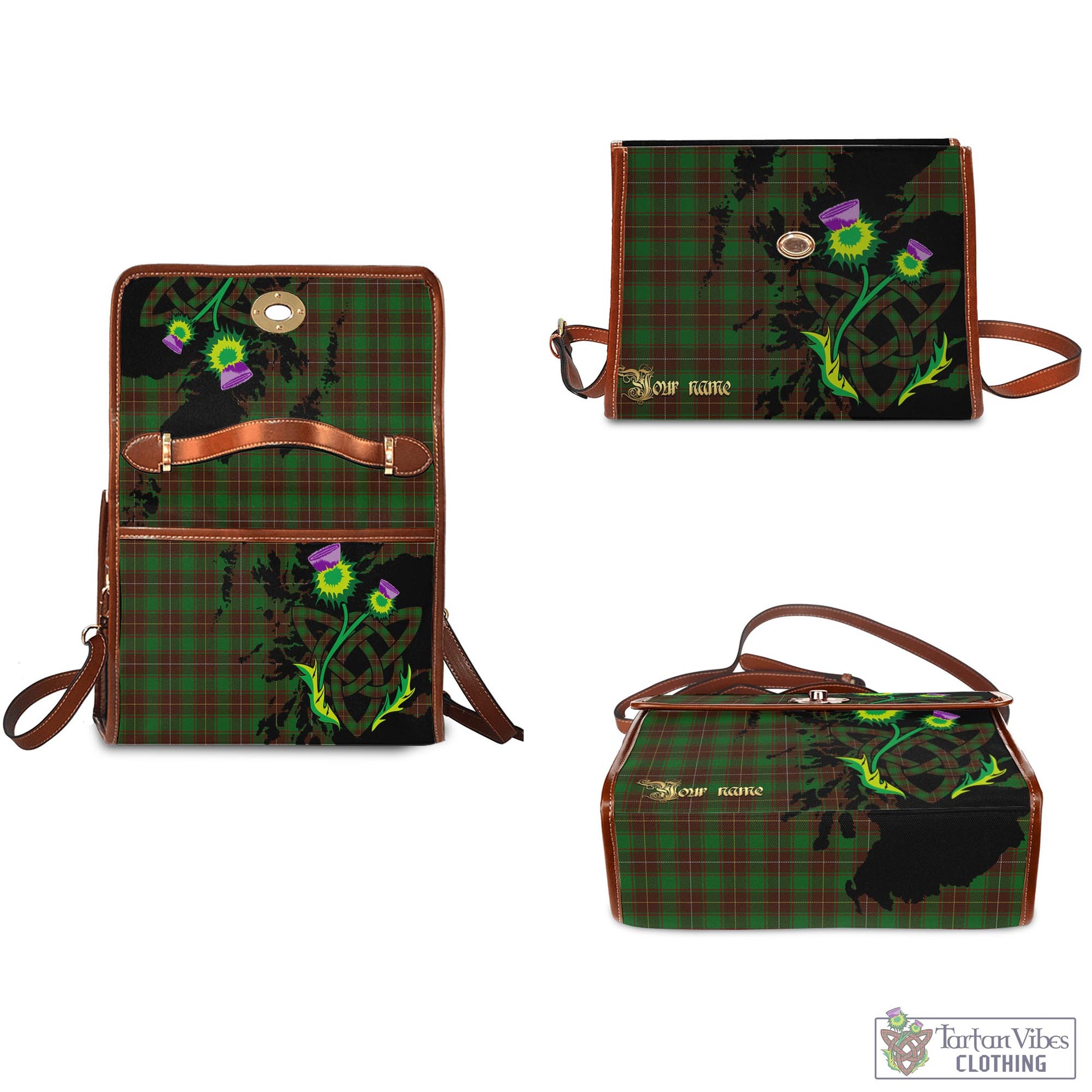 Tartan Vibes Clothing MacFie Hunting Tartan Waterproof Canvas Bag with Scotland Map and Thistle Celtic Accents
