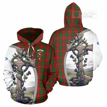 Tartan Vibes Clothing MacFie (McFie) Tartan Hoodie with Family Crest and St. Andrew's Cross Accented by Thistle Vines