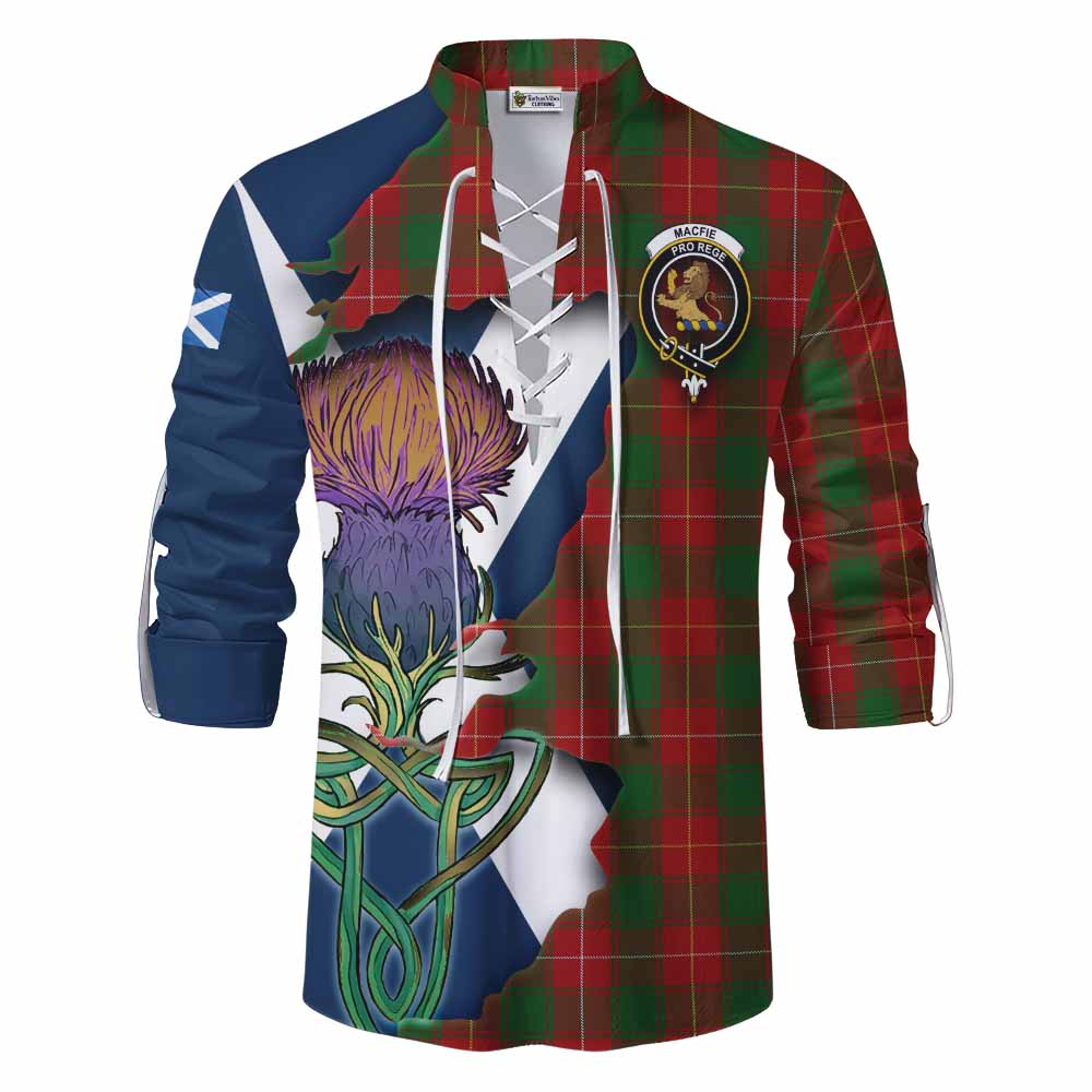 Tartan Vibes Clothing MacFie (McFie) Tartan Family Crest Ghillie Kilt Shirt Scottish Thistle Celtic Inspired
