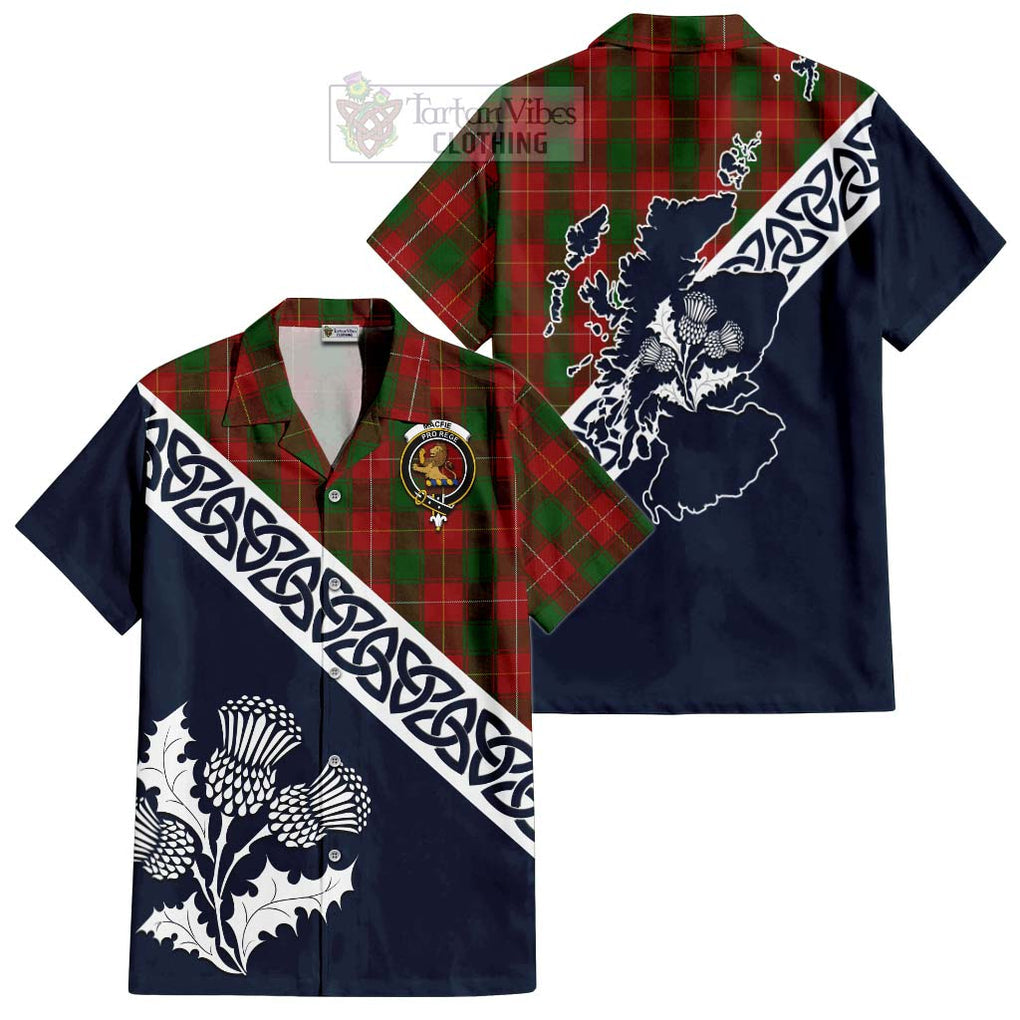 Tartan Vibes Clothing MacFie (McFie) Tartan Short Sleeve Button Shirt Featuring Thistle and Scotland Map