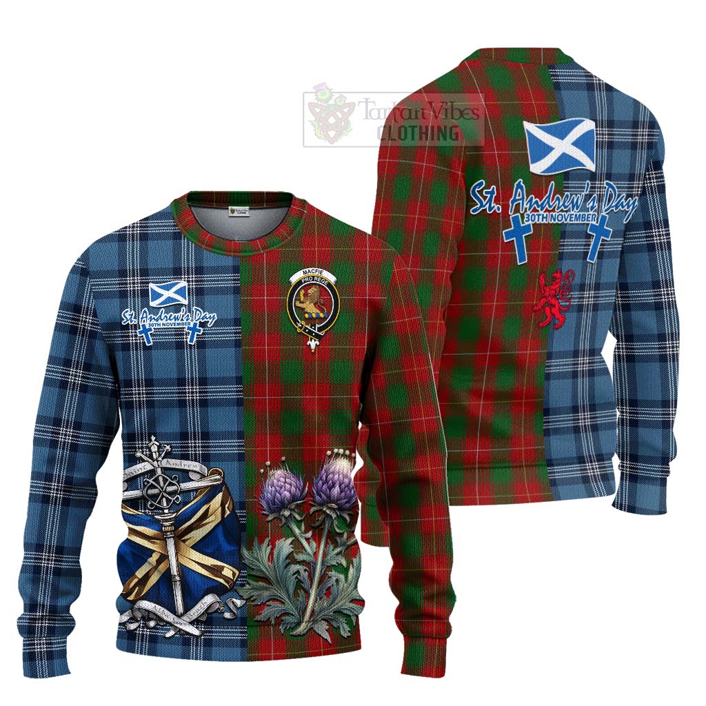 Tartan Vibes Clothing MacFie (McFie) Tartan Knitted Sweater Happy St. Andrew's Day Half Tartan Style