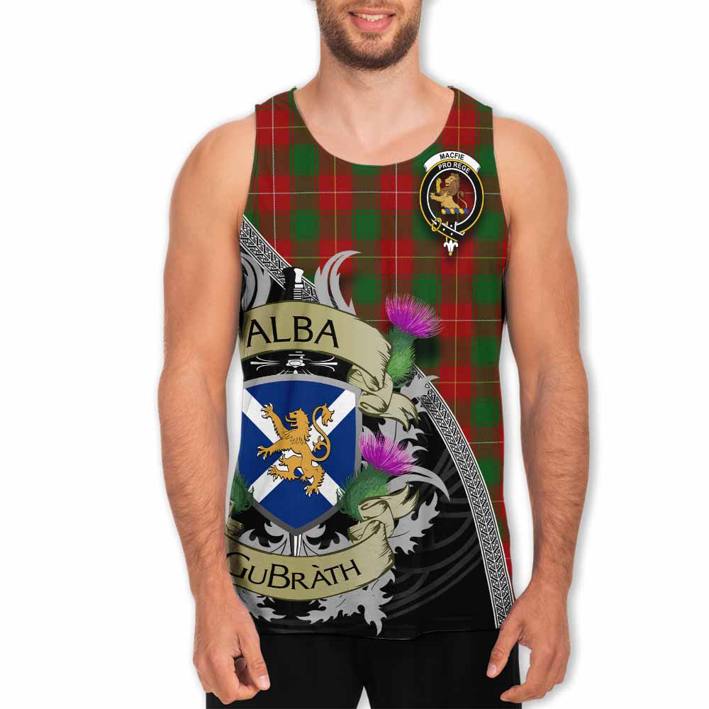Tartan Vibes Clothing MacFie (McFie) Tartan Family Crest Men's Tank Top Lion Rampant Royal Thistle Shield Celtic Inspired