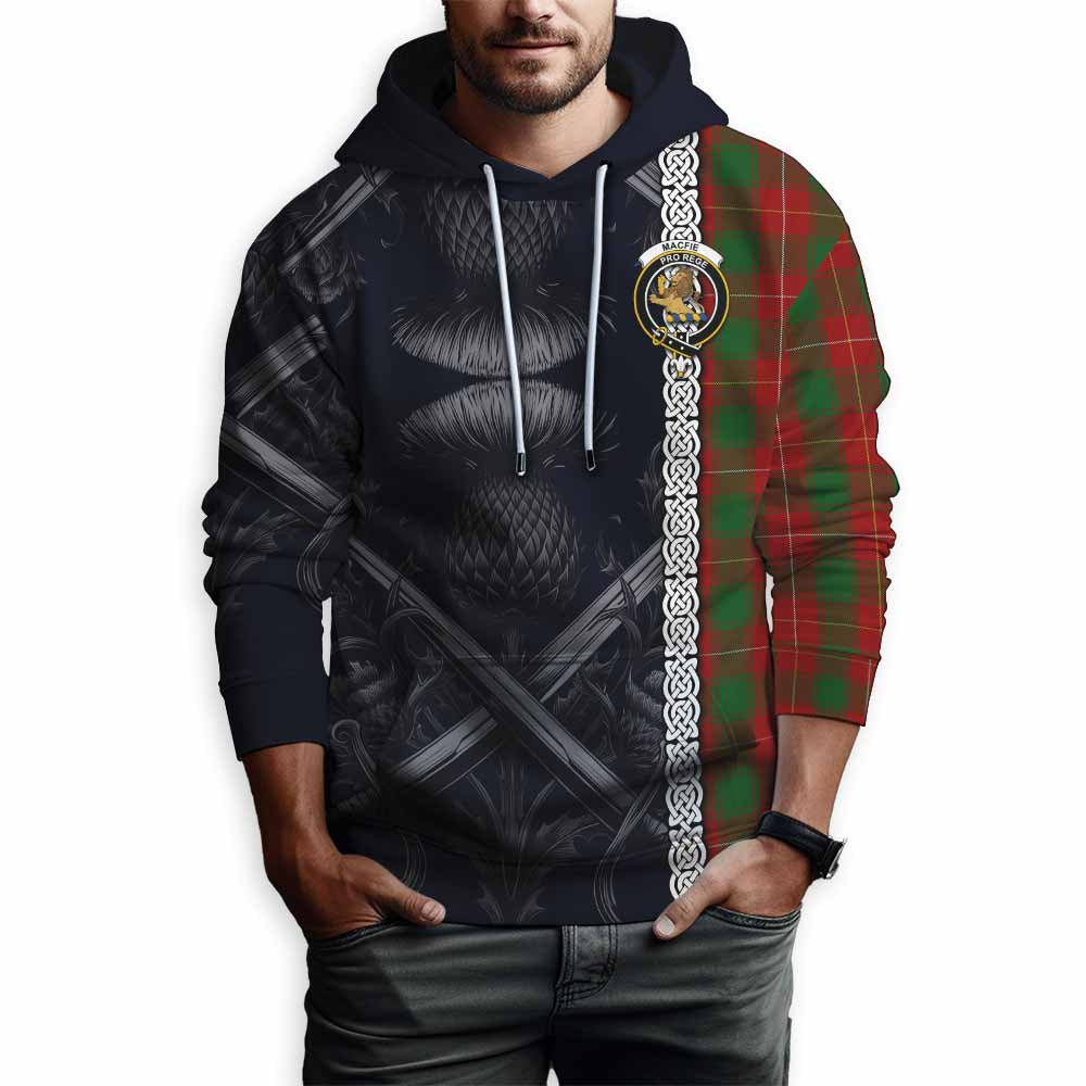 Tartan Vibes Clothing MacFie (McFie) Tartan Hoodie with Family Crest Cross Sword Thistle Celtic Vibes