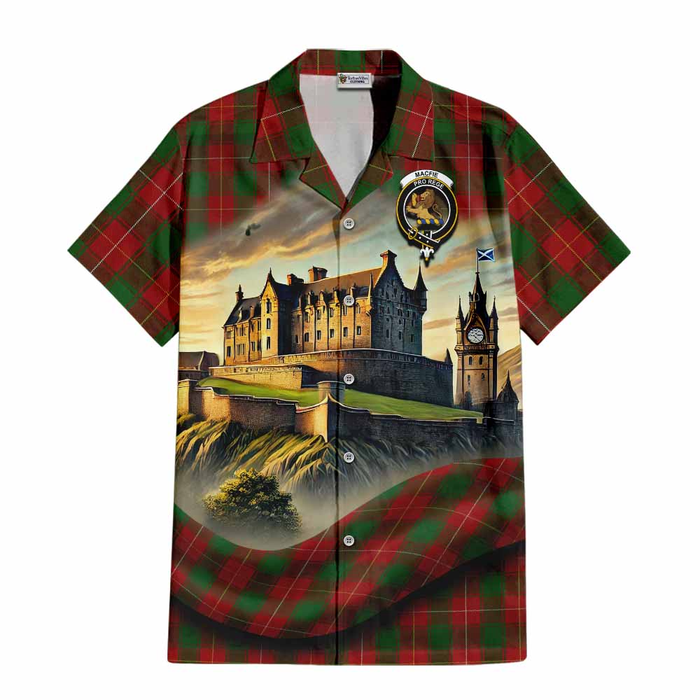 Tartan Vibes Clothing MacFie (McFie) Tartan Family Crest Short Sleeve Button Shirt with Scottish Ancient Castle Style