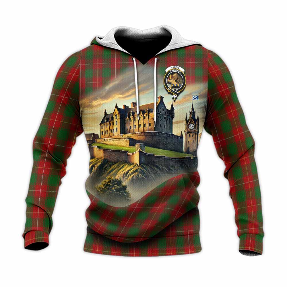 Tartan Vibes Clothing MacFie (McFie) Tartan Family Crest Knitted Hoodie with Scottish Ancient Castle Style