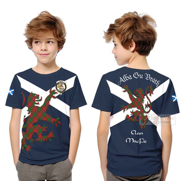 Tartan Vibes Clothing MacFie (McFie) Tartan Lion Rampant Kid T-Shirt – Proudly Display Your Heritage with Alba Gu Brath and Clan Name