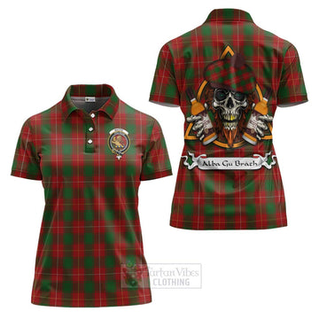 Tartan Vibes Clothing MacFie (McFie) Tartan Women's Polo Shirt with Family Crest and Bearded Skull Holding Bottles of Whiskey