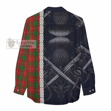 Tartan Vibes Clothing MacFie (McFie) Tartan Women's Casual Shirt with Family Crest Cross Sword Thistle Celtic Vibes
