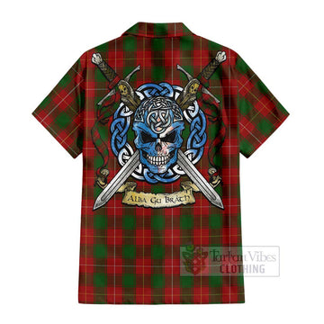 Tartan Vibes Clothing MacFie (McFie) Tartan Short Sleeve Button Shirt with Family Crest Celtic Skull Style