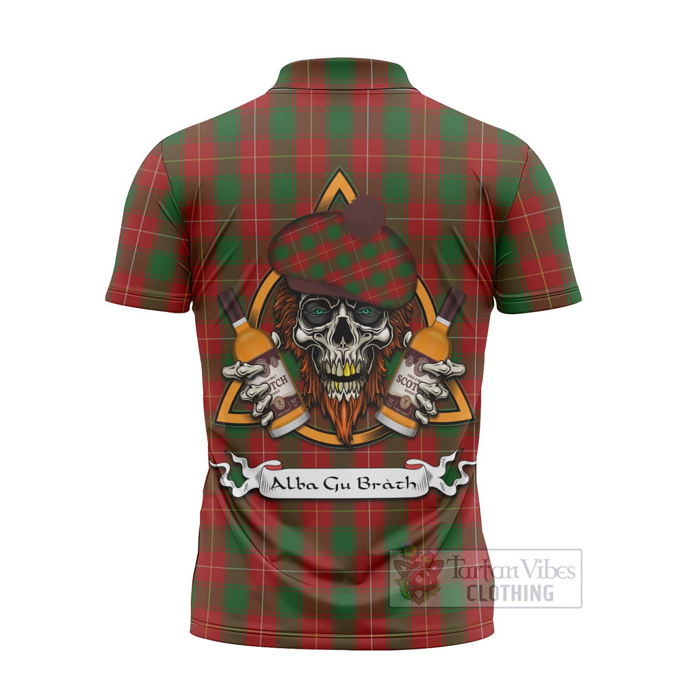 Tartan Vibes Clothing MacFie (McFie) Tartan Zipper Polo Shirt with Family Crest and Bearded Skull Holding Bottles of Whiskey