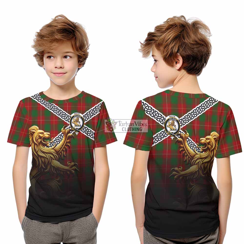 Tartan Vibes Clothing MacFie (McFie) Crest Tartan Kid T-Shirt with Golden Lion Emblem Celtic Style