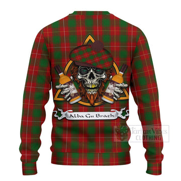 MacFie (McFie) Tartan Ugly Sweater with Family Crest and Bearded Skull Holding Bottles of Whiskey