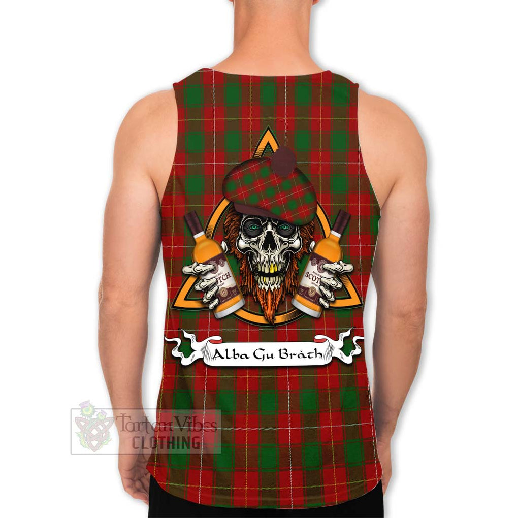 Tartan Vibes Clothing MacFie (McFie) Tartan Men's Tank Top with Family Crest and Bearded Skull Holding Bottles of Whiskey