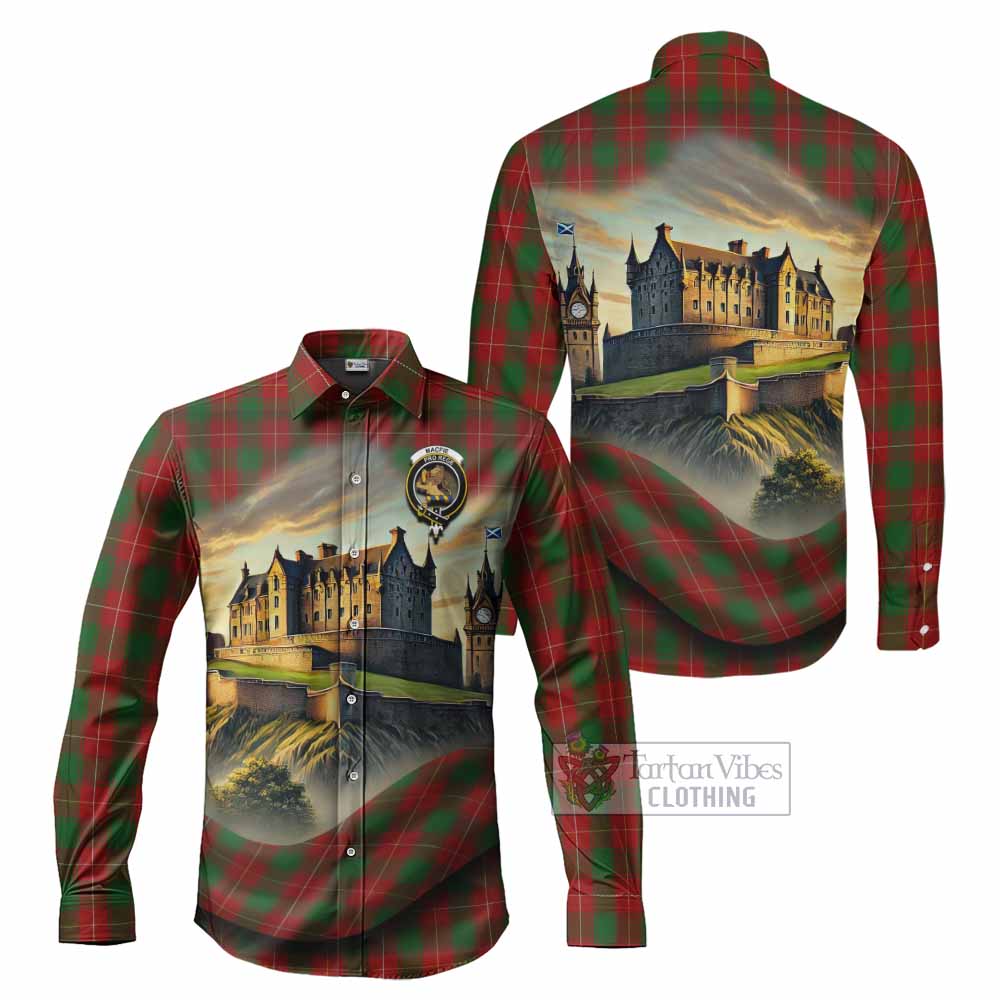 Tartan Vibes Clothing MacFie (McFie) Tartan Family Crest Long Sleeve Button Shirt with Scottish Ancient Castle Style