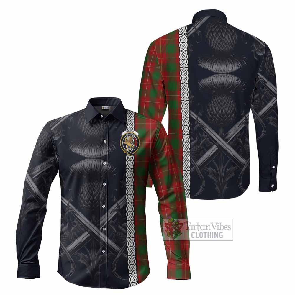 Tartan Vibes Clothing MacFie (McFie) Tartan Long Sleeve Button Shirt with Family Crest Cross Sword Thistle Celtic Vibes