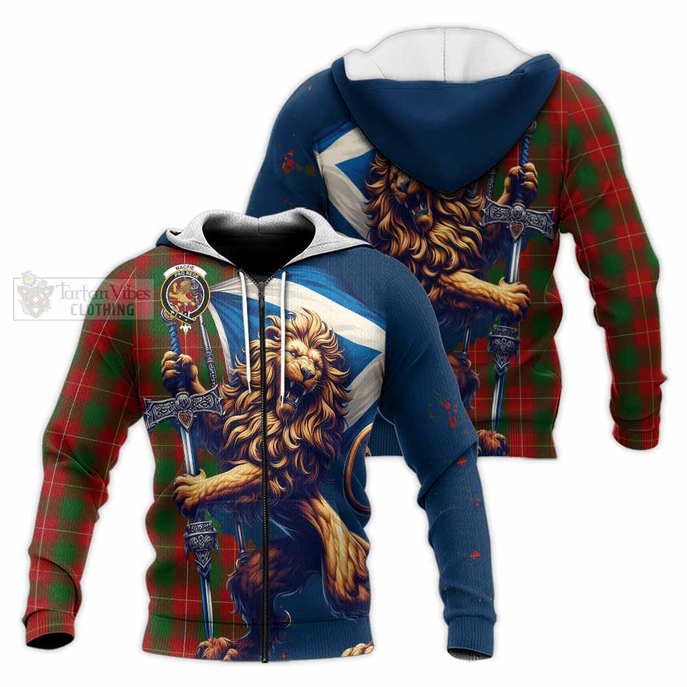 Tartan Vibes Clothing MacFie (McFie) Tartan Family Crest Knitted Hoodie with Scottish Majestic Lion