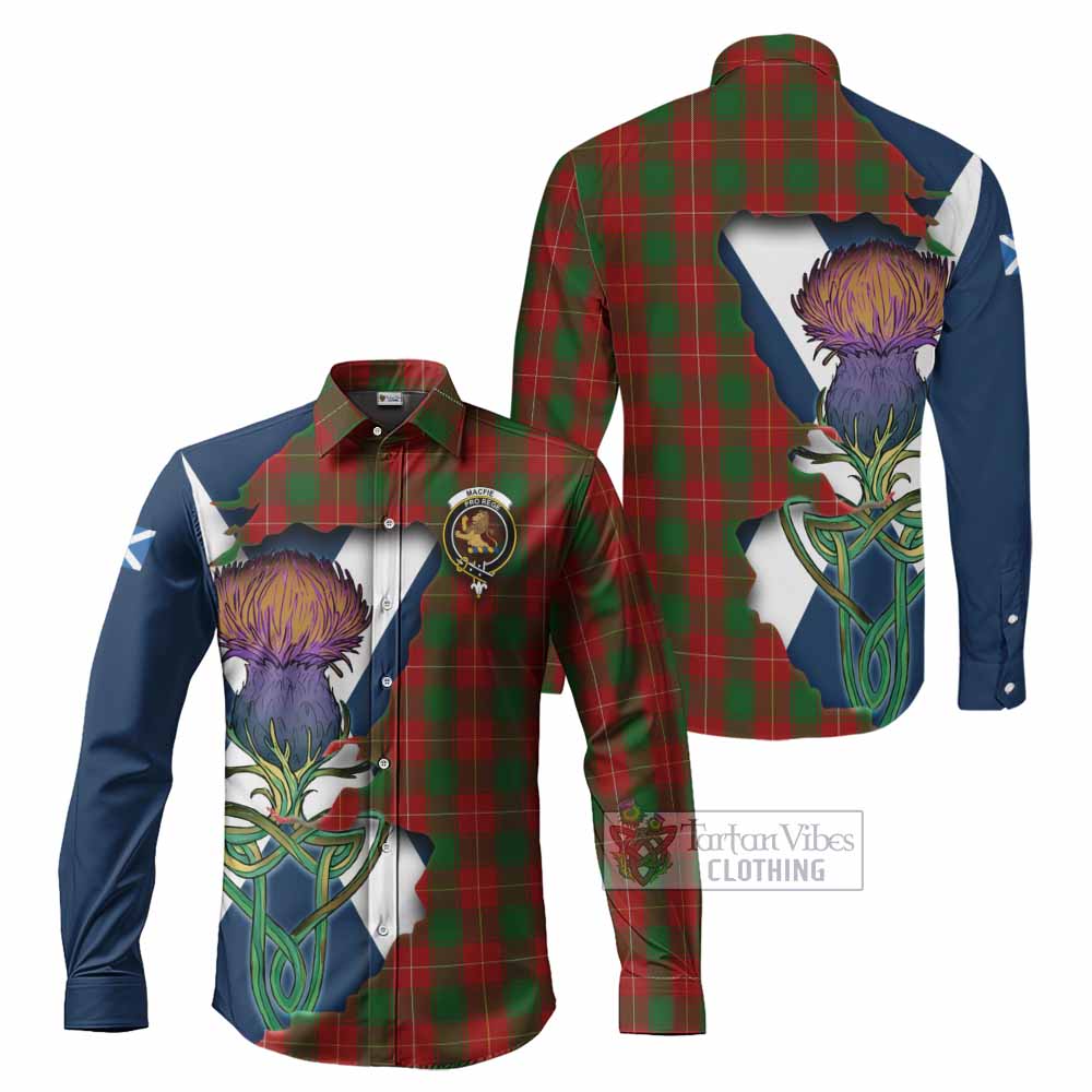 Tartan Vibes Clothing MacFie (McFie) Tartan Family Crest Long Sleeve Button Shirt Scottish Thistle Celtic Inspired