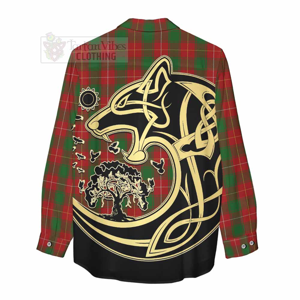 Tartan Vibes Clothing MacFie (McFie) Tartan Women's Casual Shirt with Family Crest Celtic Wolf Style