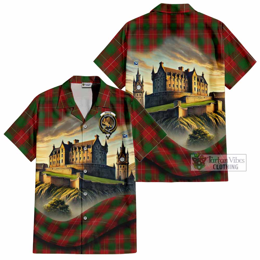 Tartan Vibes Clothing MacFie (McFie) Tartan Family Crest Short Sleeve Button Shirt with Scottish Ancient Castle Style