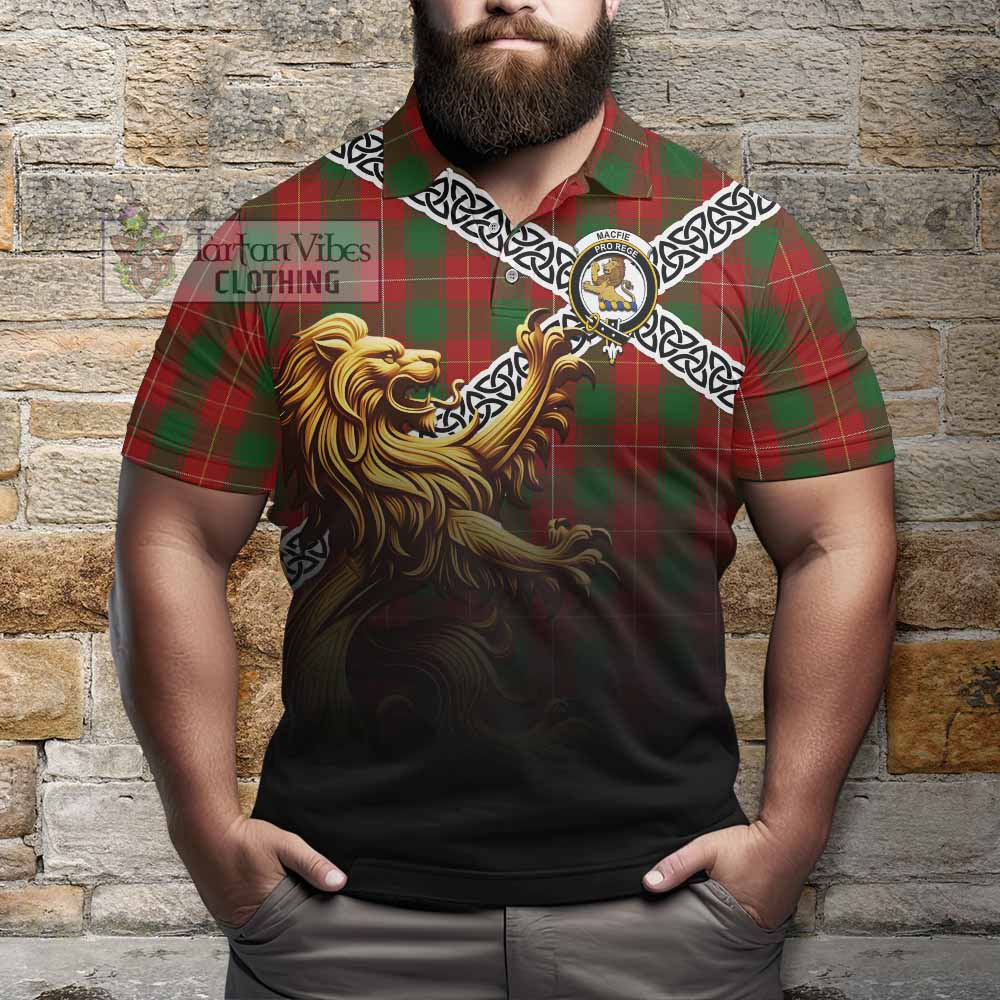 Tartan Vibes Clothing MacFie (McFie) Crest Tartan Polo Shirt with Golden Lion Emblem Celtic Style