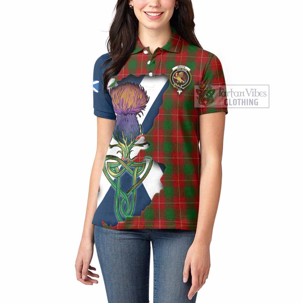 Tartan Vibes Clothing MacFie (McFie) Tartan Family Crest Women's Polo Shirt Scottish Thistle Celtic Inspired