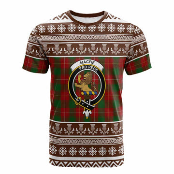 MacFie (McFie) Clan Tartan Christmas Cotton T-shirt with Family Crest