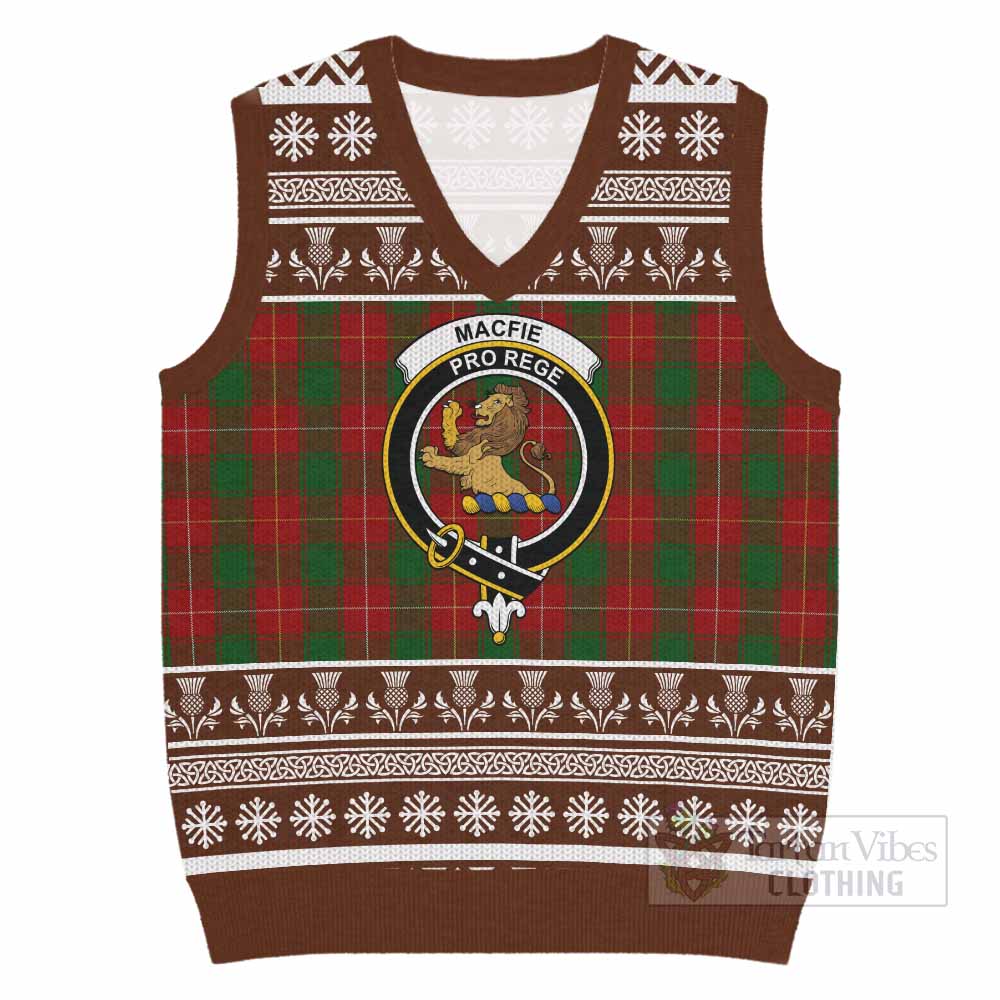 MacFie (McFie) Clan Tartan Christmas Knitted V-Neck Vest with Family Crest - Tartan Vibes Clothing
