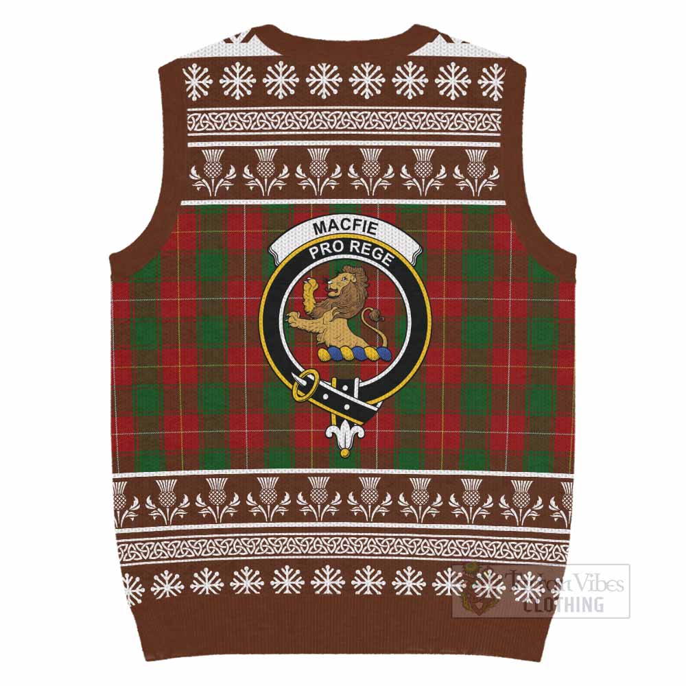 MacFie (McFie) Clan Tartan Christmas Knitted V-Neck Vest with Family Crest - Tartan Vibes Clothing