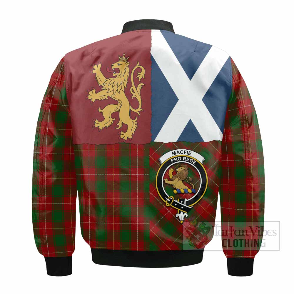 MacFie (McFie) Crest Tartan Bomber Jacket with Lion Rampant Saltire Style