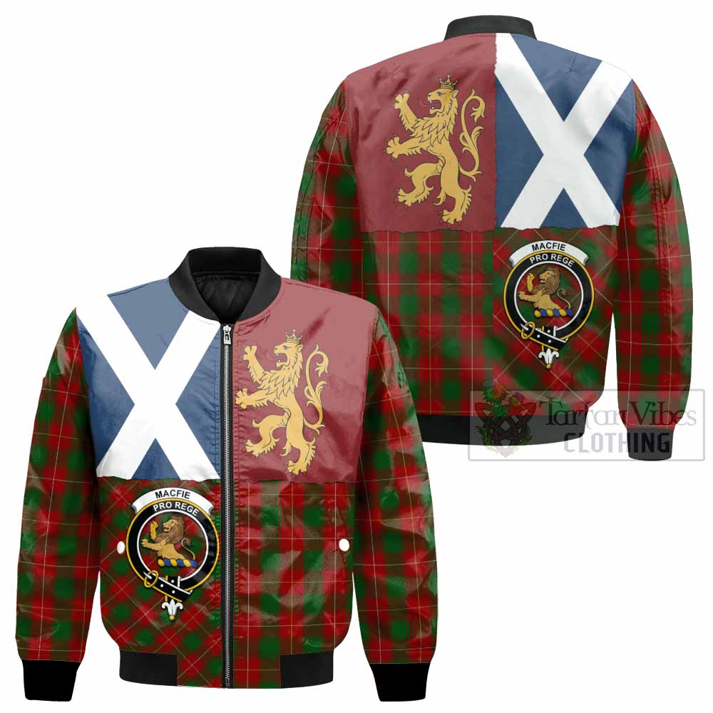 MacFie (McFie) Crest Tartan Bomber Jacket with Lion Rampant Saltire Style