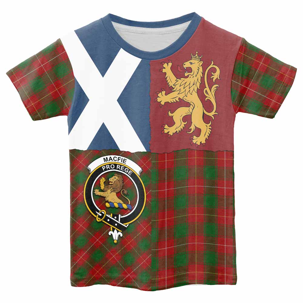 MacFie (McFie) Crest Tartan Kid T-shirt with Lion Rampant Saltire Style - Tartan Vibes Clothing