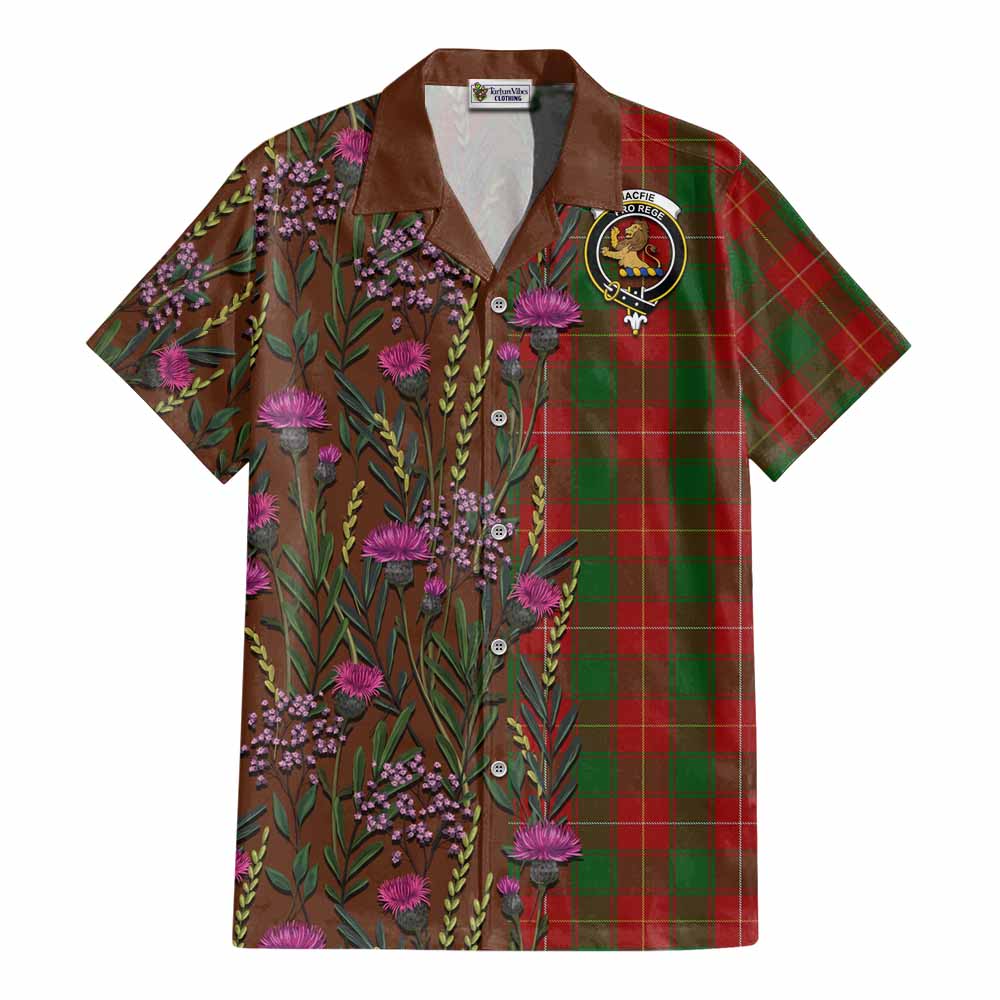 MacFie (McFie) Family Crest Tartan Cotton Hawaiian Shirt Scottish Thistle Flower Pattern Half Style - Tartan Vibes Clothing