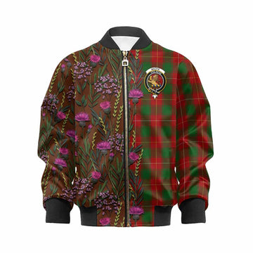 MacFie (McFie) Family Crest Tartan Kid Bomber Jacket Scottish Thistle Flower Pattern Half Style